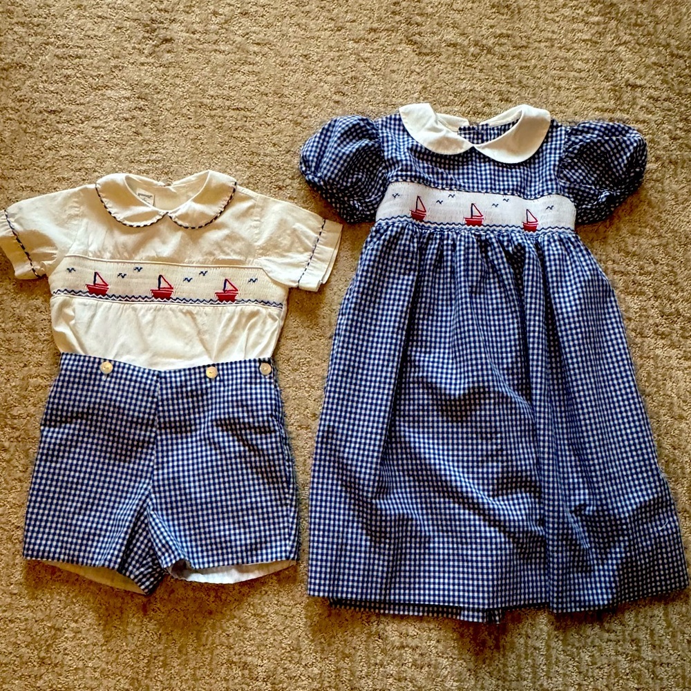 Vintage Lands End Sibling Outfit Set for Easter, Spring or Summer